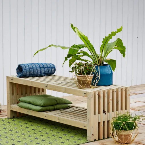 Rustik Trallebænk Design med hylde natur 138x49x45cm