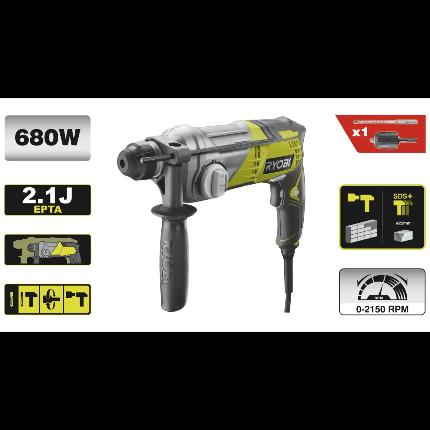 Ryobi RSDS680-K SDS+ bore-/mejselhammer 680W