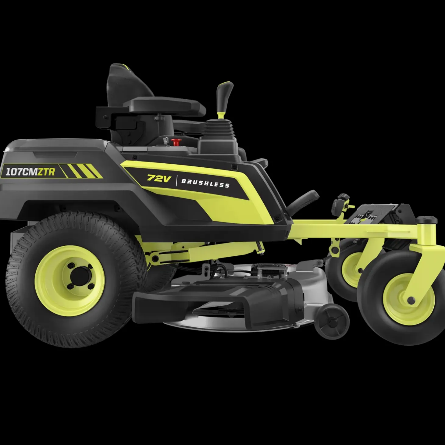 Ryobi RY72ZTRX107-210 72V 107 cm zero turn plæneklipper 2x10 Ah batt.