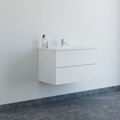 Scanbad Aria badmøbel m/vask, 2 skuffer, push open, hvid mat 81 cm