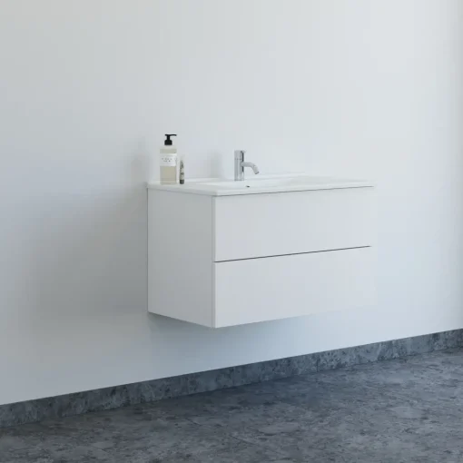 Scanbad Aria badmøbel m/vask, 2 skuffer, push open, hvid mat 81 cm