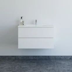 Scanbad Aria badmøbel m/vask, 2 skuffer, push open, hvid mat 81 cm