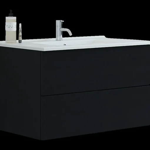 Scanbad Aria badmøbel m/vask, 2 skuffer, push open, sort eg 81 cm