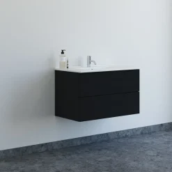 Scanbad Aria badmøbel m/vask, 2 skuffer, push open, sort eg 81 cm