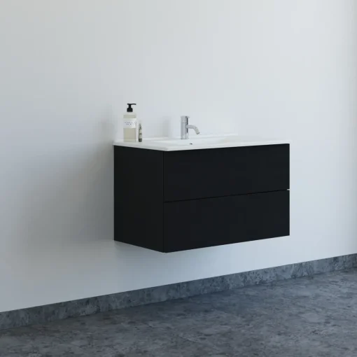 Scanbad Aria badmøbel m/vask, 2 skuffer, push open, sort eg 81 cm