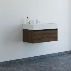 Scanbad badmøbel m/Asyre vask/højre, 1 skuffe, brun eg 81 cm