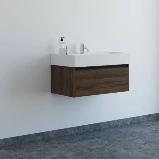 Scanbad badmøbel m/Asyre vask/højre, 1 skuffe, brun eg 81 cm