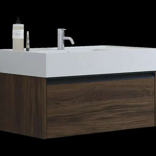 Scanbad badmøbel m/Asyre vask/højre, 1 skuffe, brun eg 81 cm