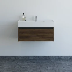 Scanbad badmøbel m/Asyre vask/højre, 1 skuffe, brun eg 81 cm
