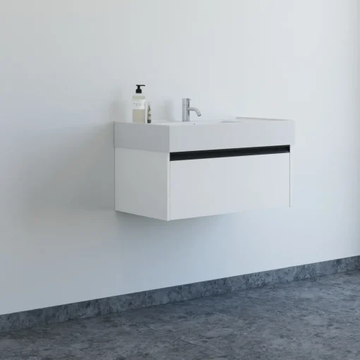 Scanbad badmøbel m/Asyre vask/venstre, 1 skuffe, hvid mat 81 cm