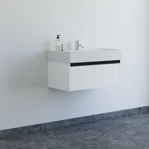 Scanbad badmøbel m/Asyre vask/venstre, 1 skuffe, hvid mat 81 cm
