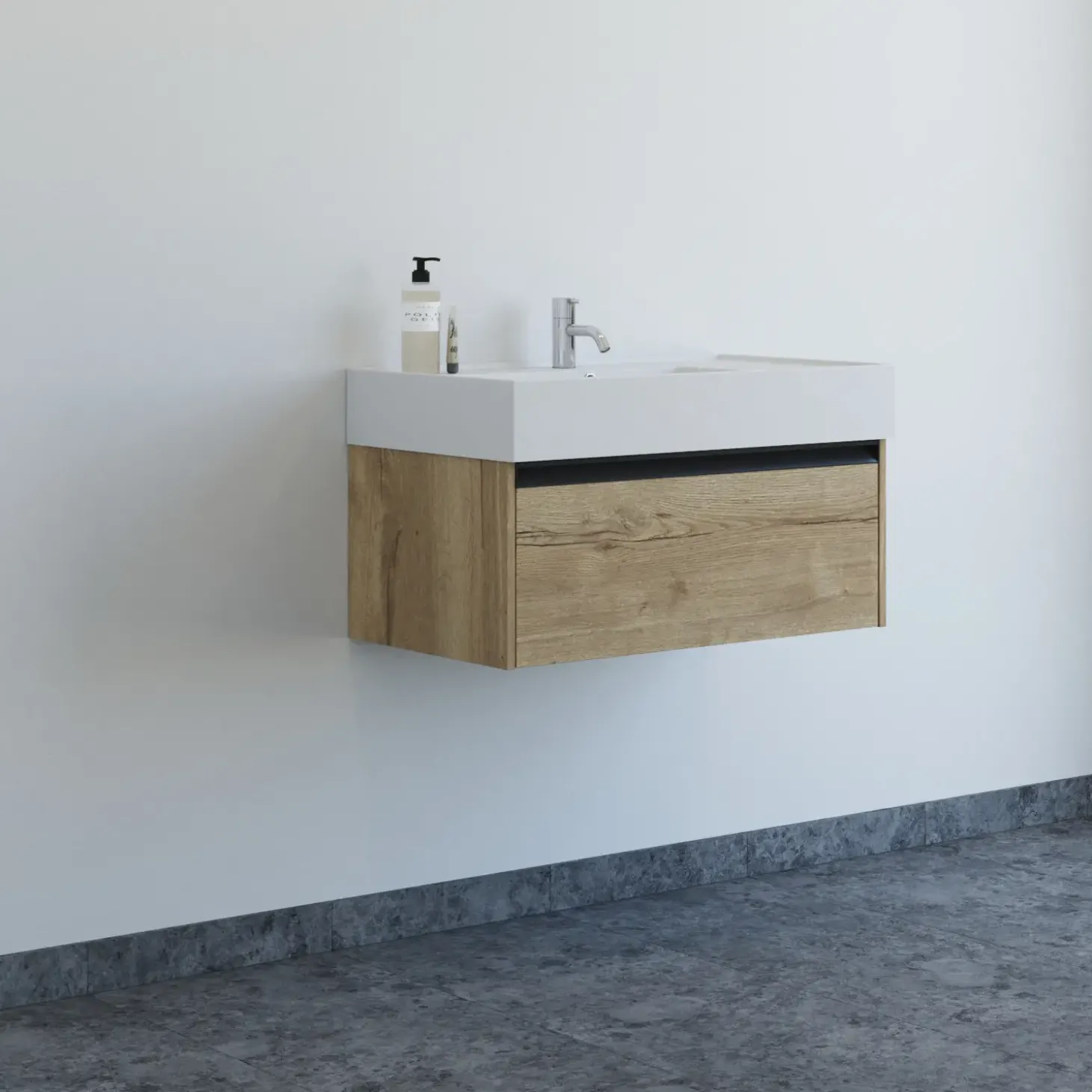 Scanbad badmøbel m/Asyre vask/venstre, 1 skuffe, natur eg 81 cm