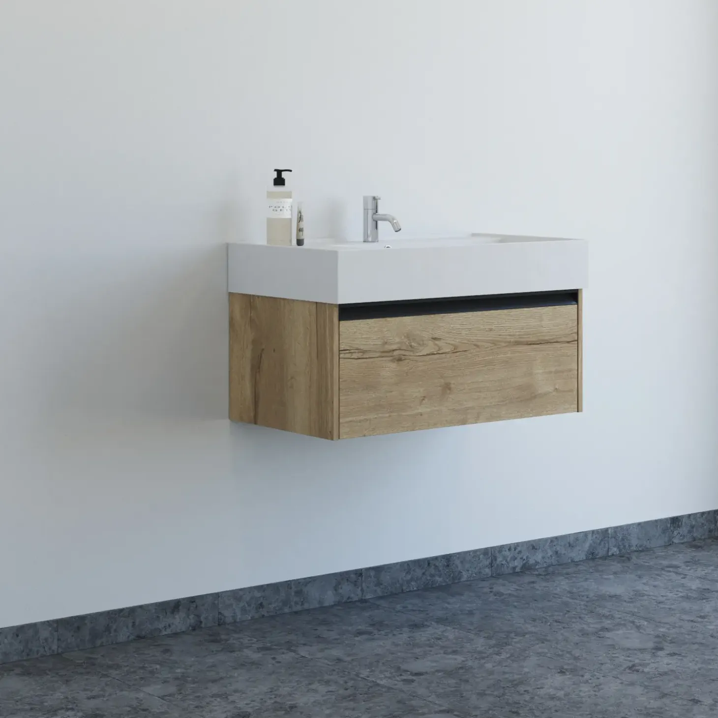 Scanbad badmøbel m/Asyre vask/venstre, 1 skuffe, natur eg 81 cm