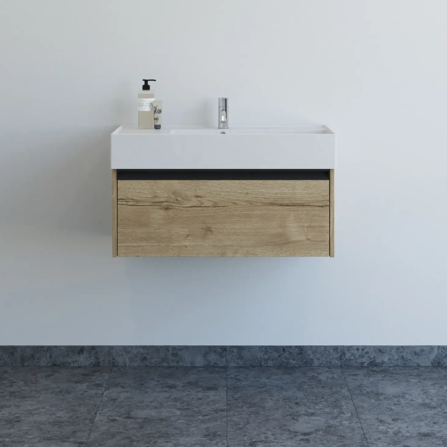 Scanbad badmøbel m/Asyre vask/venstre, 1 skuffe, natur eg 81 cm