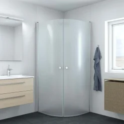 Scanbad brusehjørne m/buet svingdør 74x200 cm satin/isglas