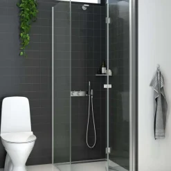 Scanbad brusehjørne m/fastvæg og foldedør 79 cm satin/klar glas
