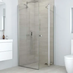 Scanbad brusehjørne m/fastvæg og foldedør 79 cm satin/klar glas