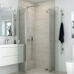 Scanbad brusehjørne m/fastvæg og svingdør 200x89 cm satin/klar