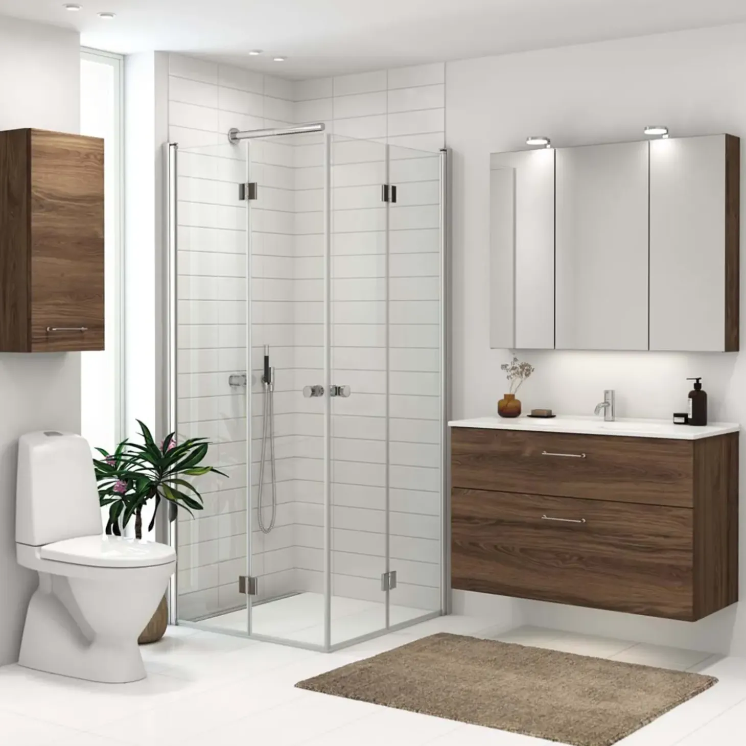 Scanbad brusehjørne m/foldedør 200x90 cm satin/klar glas