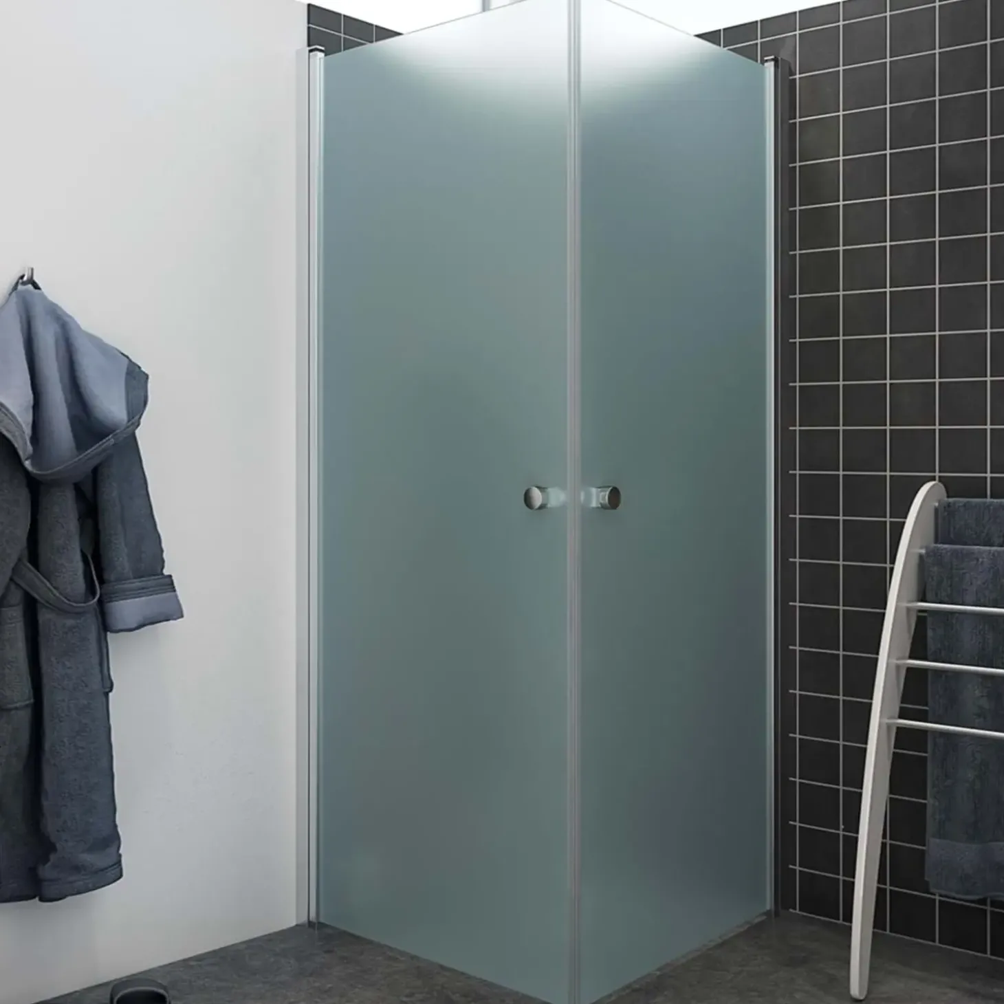 Scanbad brusehjørne m/svingdør 200x79 cm satin/isglas