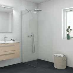 Scanbad brusevæg m/stabiliseringsarm 77-79 cm klar glas