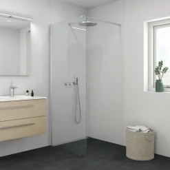 Scanbad brusevæg 79x197,5 m/teleskopstang 77-79 cm klar glas