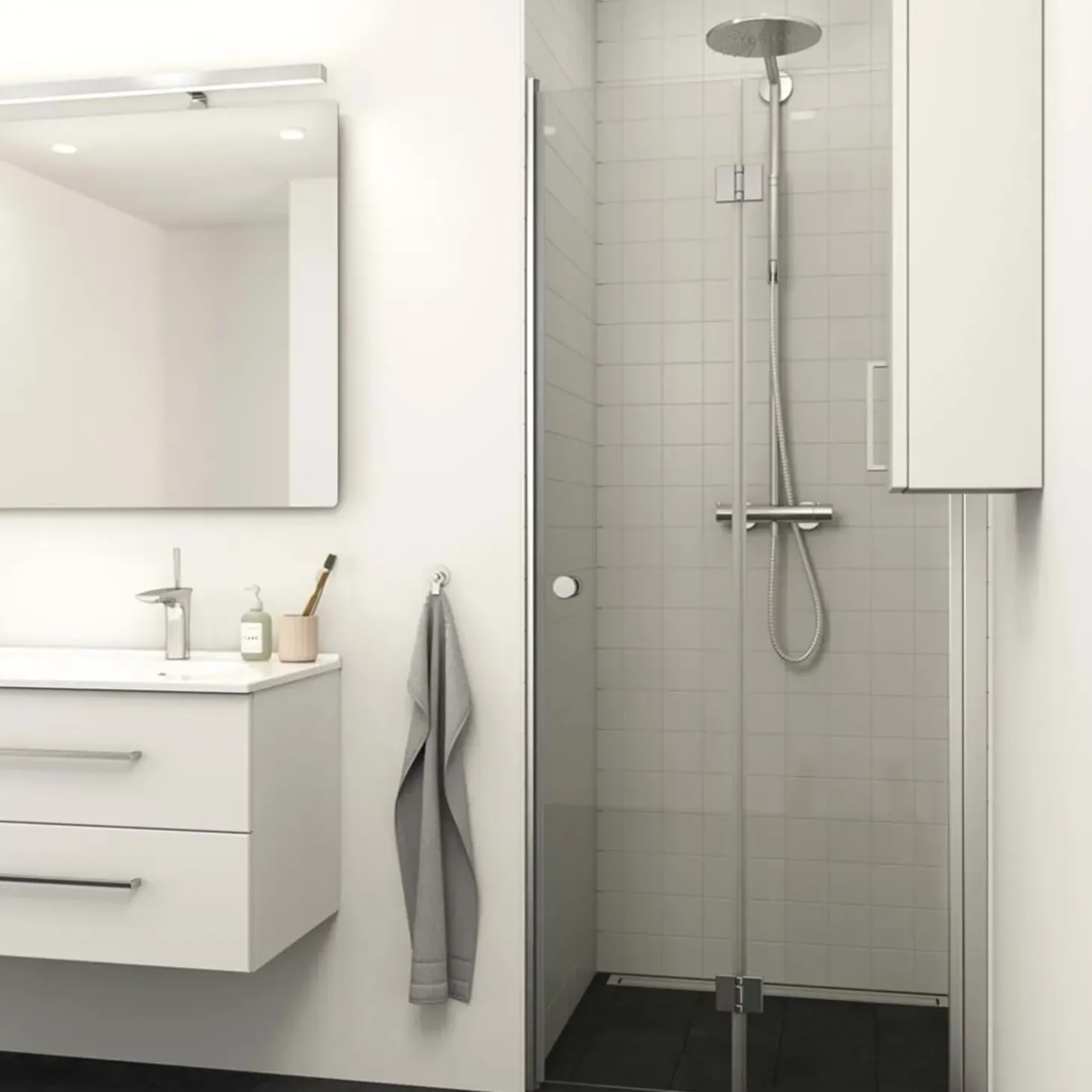 Scanbad Foldedør m/anslagsliste  200x80 cm satin/klar gas