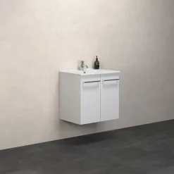 Scanbad Multo vaskeskab 61 cm m/låger inkl. Amber vask, hvid højglans