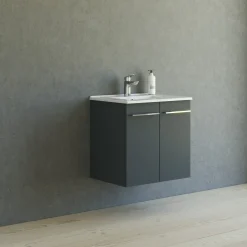 Scanbad Multo vaskeskab m/låger 61 cm  inkl. Amber vask, grå mat