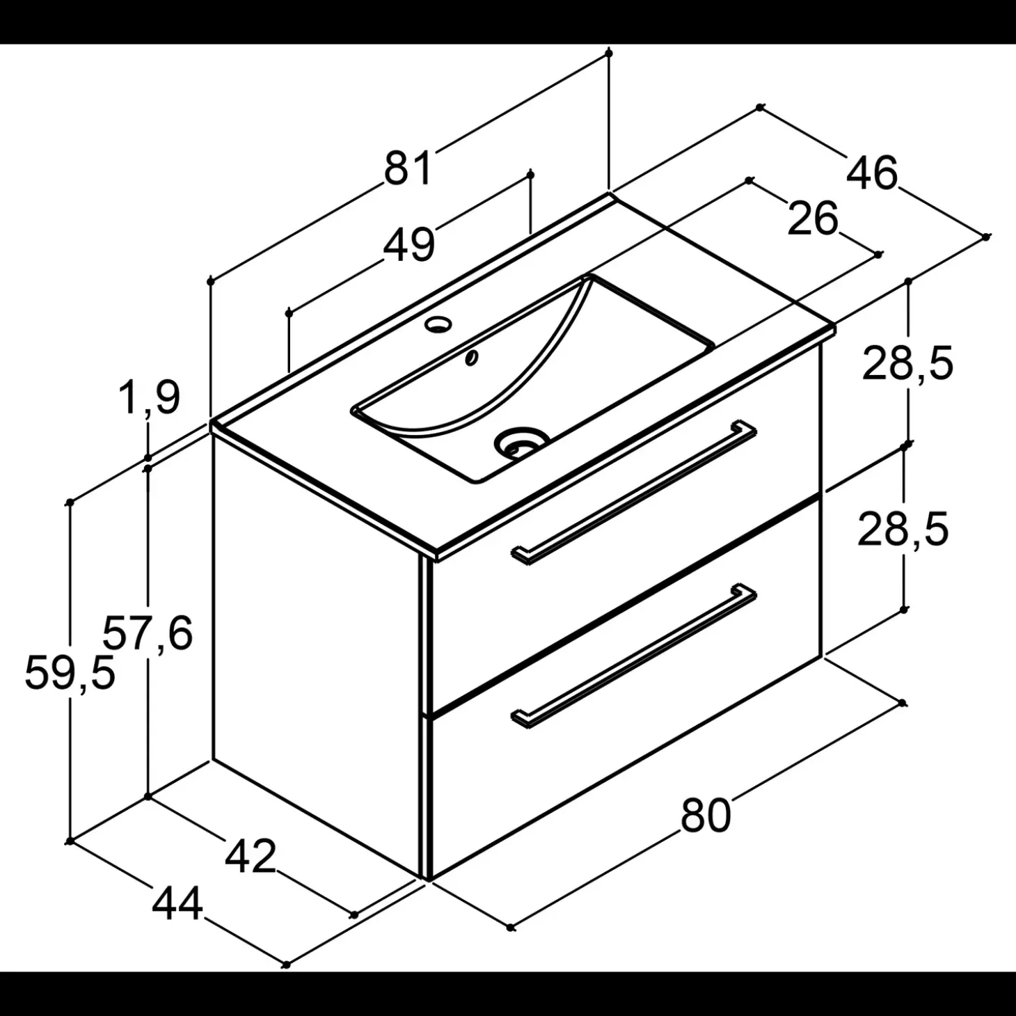 Scanbad Multo vaskeskab m/Lotto vask 81x59,4x45,5 cm varm eg