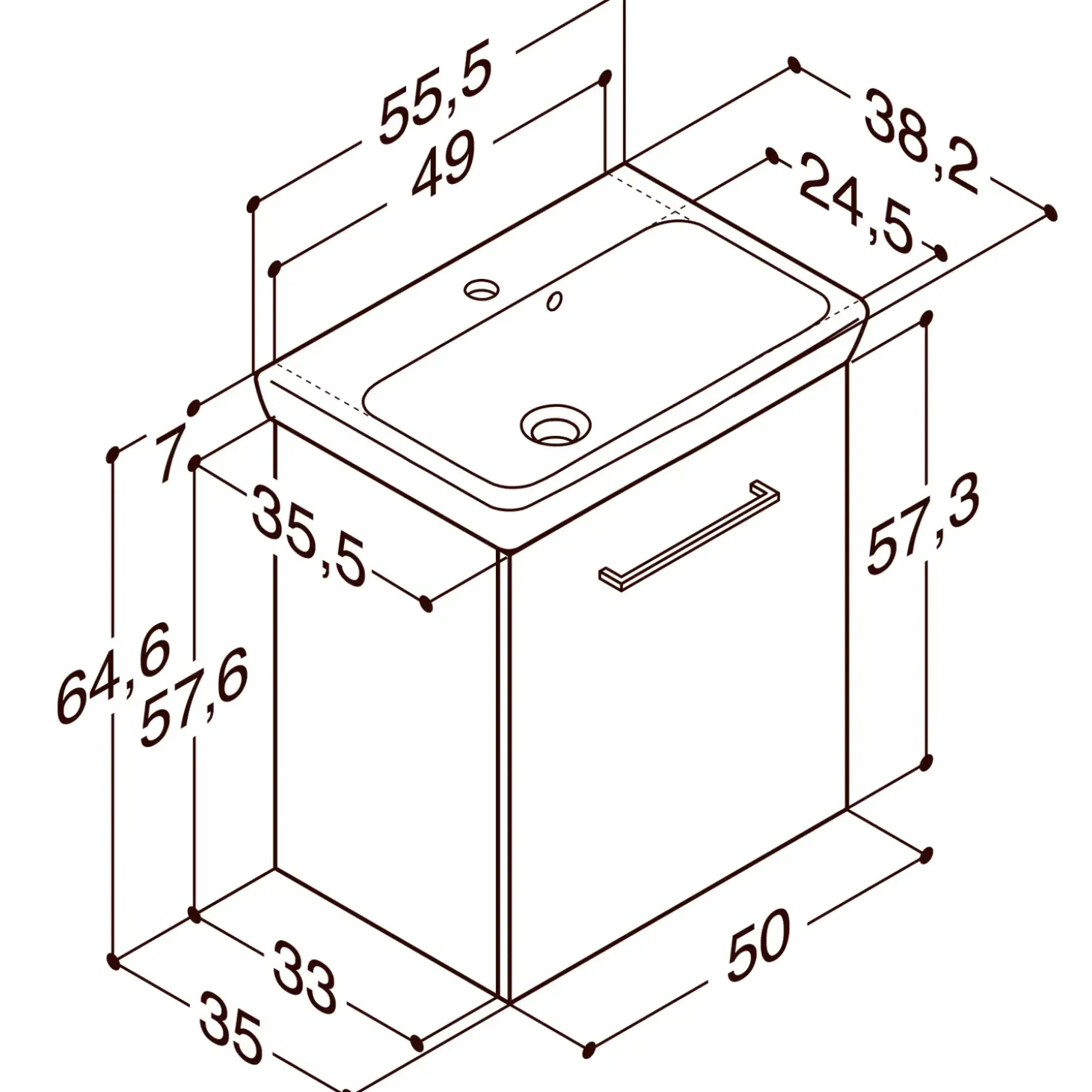Scanbad Multo vaskeskab m/Lotto vask 55x64,6x38,2 cm mat grå