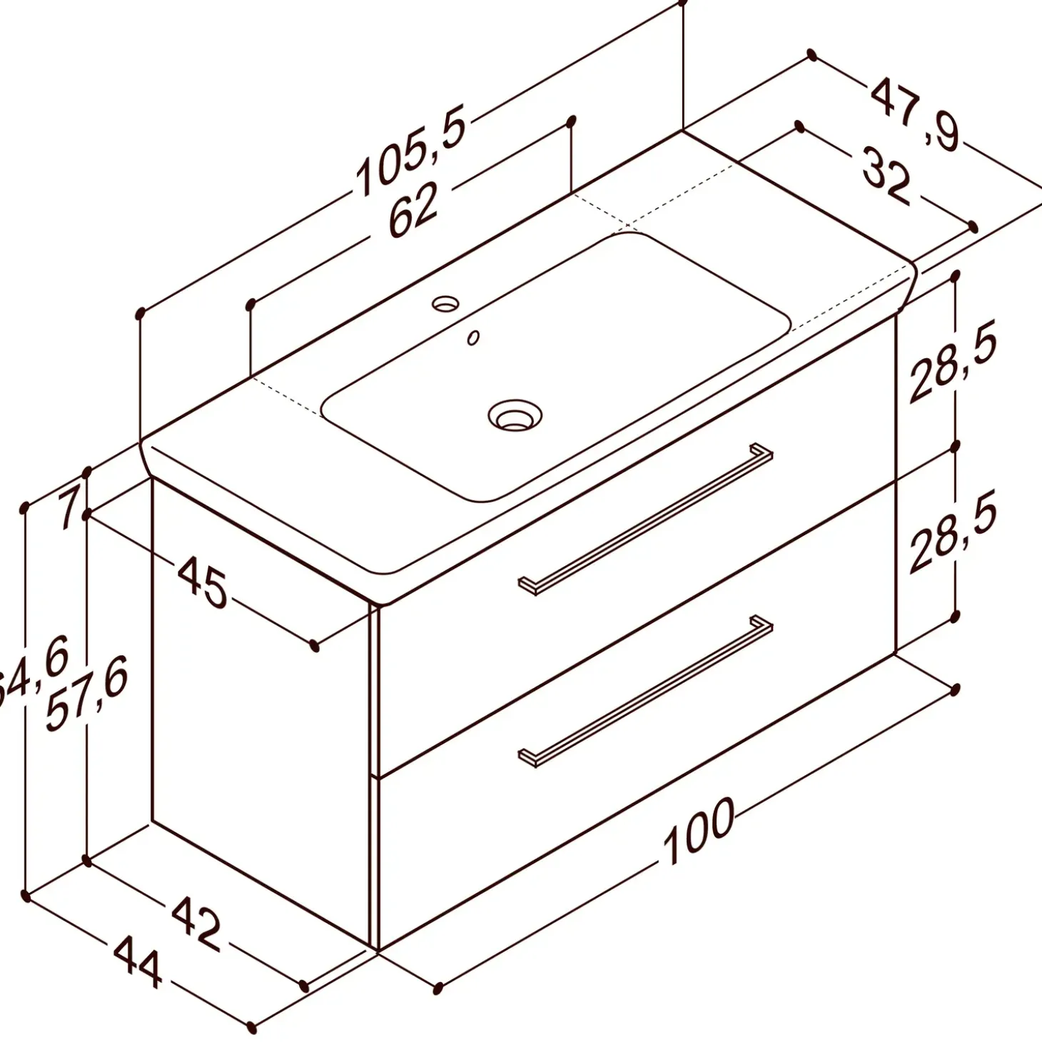 Scanbad Multo+ vaskeskab m/ Lotto XL vask 105 cm mat grå