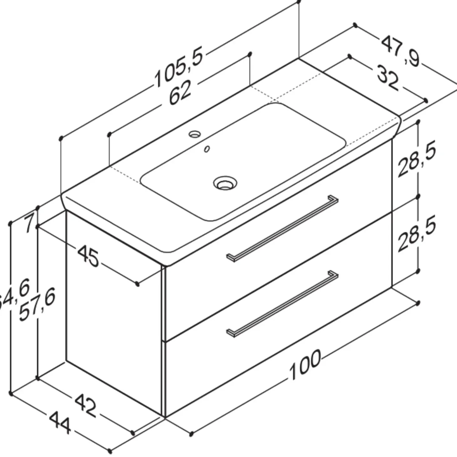 Scanbad Multo+ vaskeskab m/ Lotto XL vask 105 cm hvid højglans