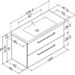 Scanbad Multo+ vaskeskab m/ Lotto XL vask 105 cm mat hvid