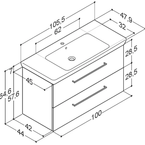 Scanbad Multo+ vaskeskab m/ Lotto XL vask 105 cm mat hvid