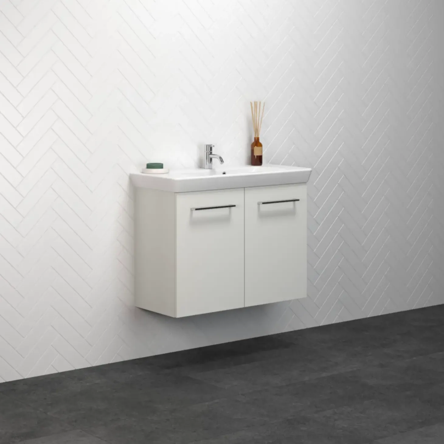 Scanbad Multo vaskeskab m. låger inkl. Lotto vask 85 cm mat hvid