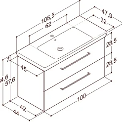 Scanbad Multo+ vaskeskab m/ Lotto XL vask 105 cm varm eg
