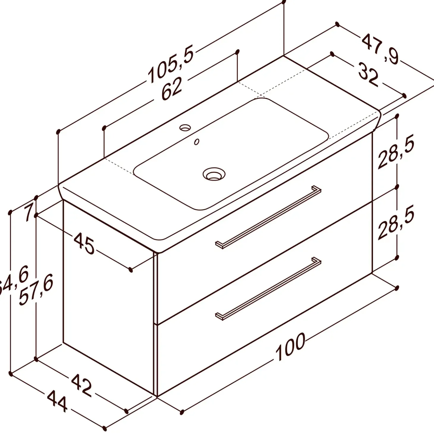 Scanbad Multo+ vaskeskab m/ Lotto XL vask 105 cm varm eg