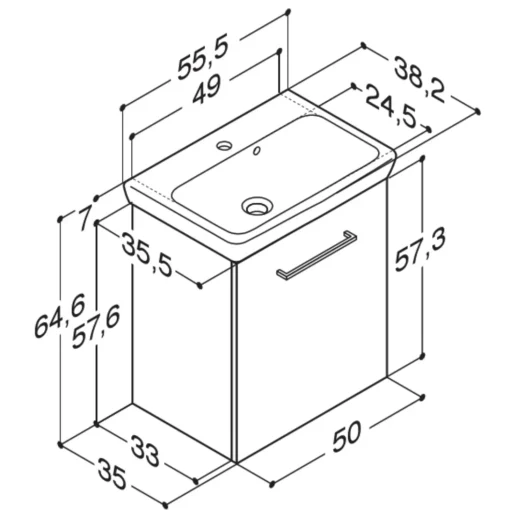 Scanbad Multo+ vaskeskab m/ Lotto vask 55 cm sort struktur