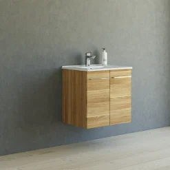 Scanbad Multo vaskeskab m/låger 61 cm  inkl. Amber vask, varm eg