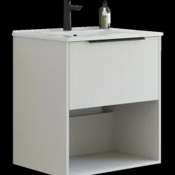 Scanbad NOW vaskeskab m/én skuffe og åbent rum 65,8x81x45,5 cm mat sand stribet front