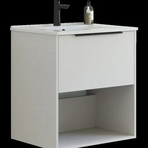 Scanbad NOW vaskeskab m/én skuffe og åbent rum 65,8x81x45,5 cm mat sand stribet front