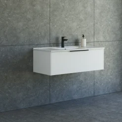Scanbad NOW vaskeskab m/én skuffe 33,8x61x45,5 cm mat hvid stribet front