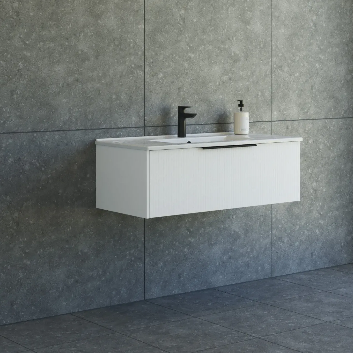 Scanbad NOW vaskeskab m/én skuffe 33,8x61x45,5 cm mat hvid stribet front