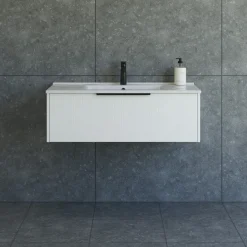 Scanbad NOW vaskeskab m/én skuffe 33,8x61x45,5 cm mat hvid stribet front