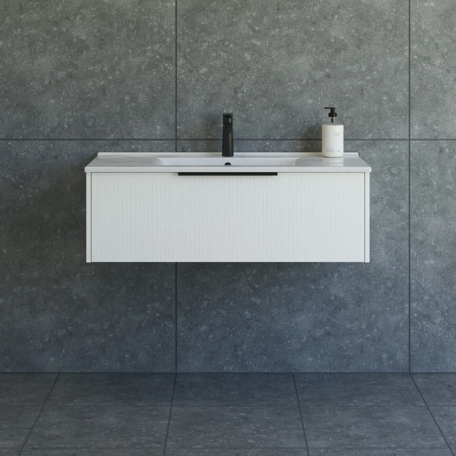 Scanbad NOW vaskeskab m/én skuffe 33,8x61x45,5 cm mat hvid stribet front