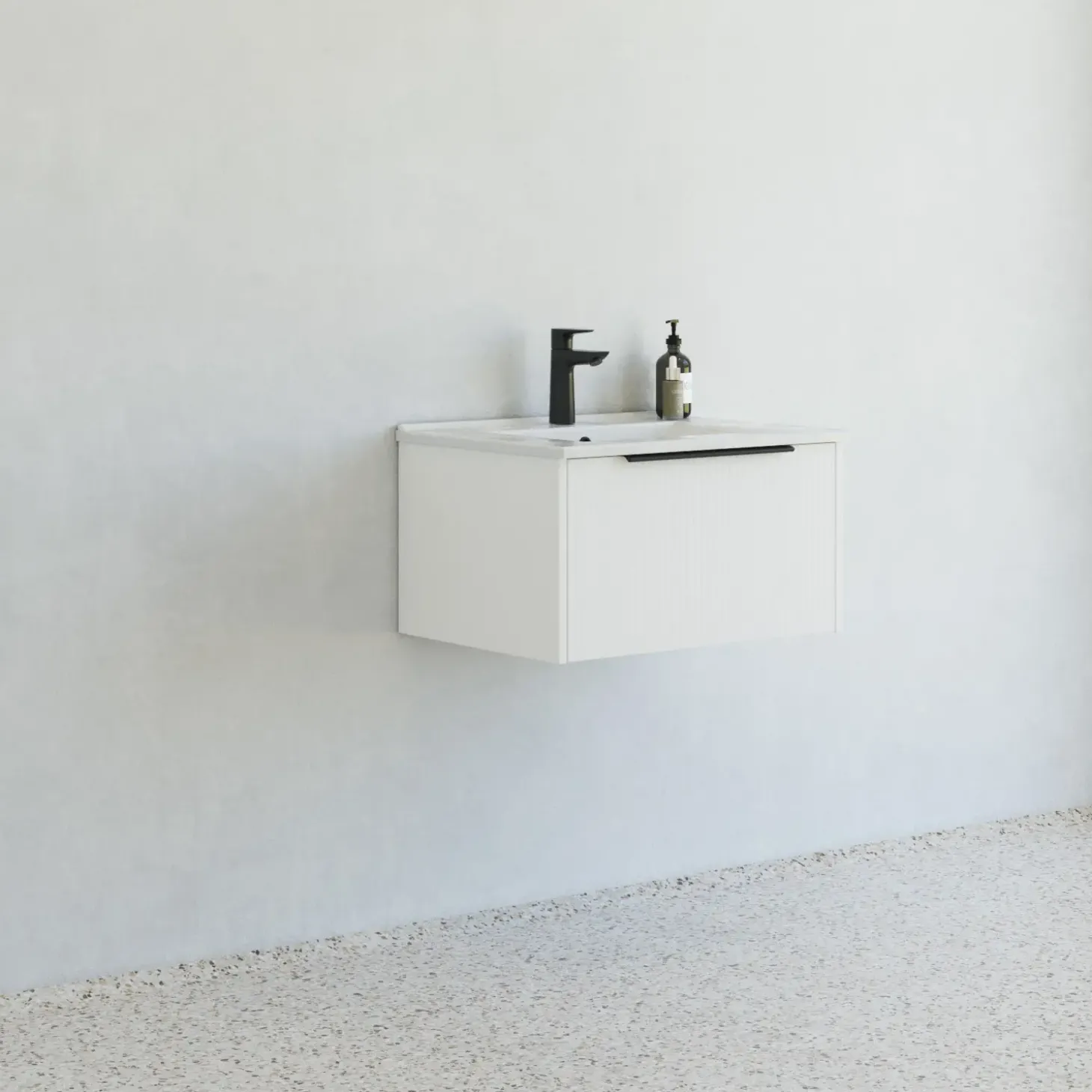 Scanbad NOW vaskeskab m/én skuffe 33,8x61x45,5 cm mat hvid stribet front