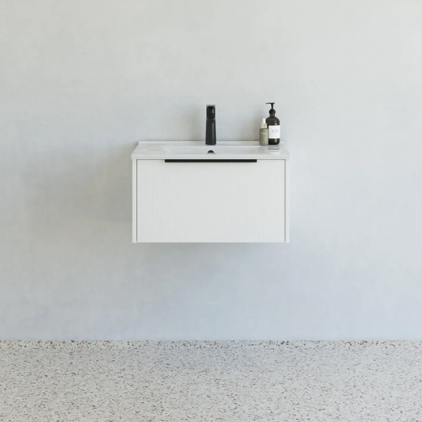 Scanbad NOW vaskeskab m/én skuffe 33,8x61x45,5 cm mat hvid stribet front