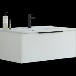 Scanbad NOW vaskeskab m/én skuffe 33,8x61x45,5 cm mat hvid stribet front