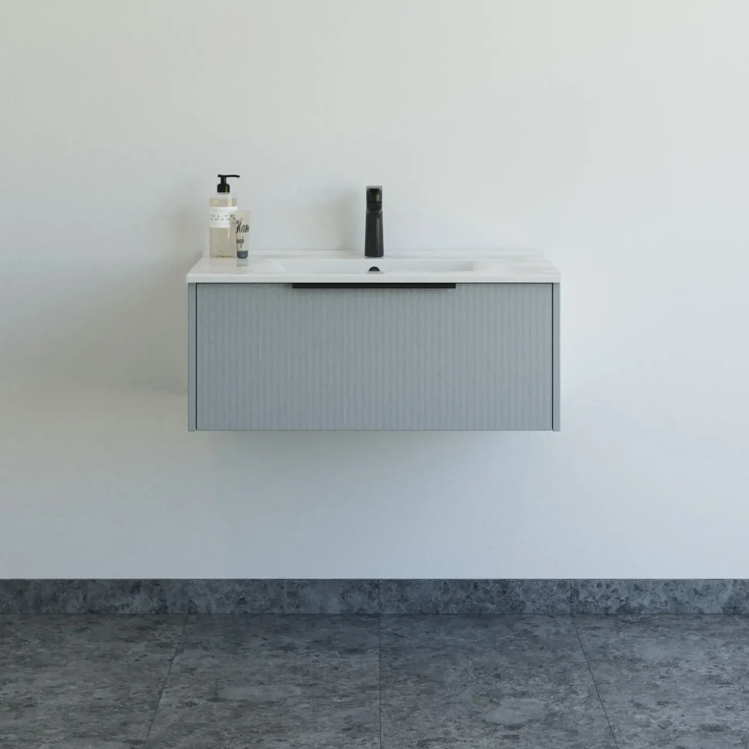 Scanbad NOW vaskeskab m/én skuffe 33,8x61x45,5 cm mat lyseblå stribet front